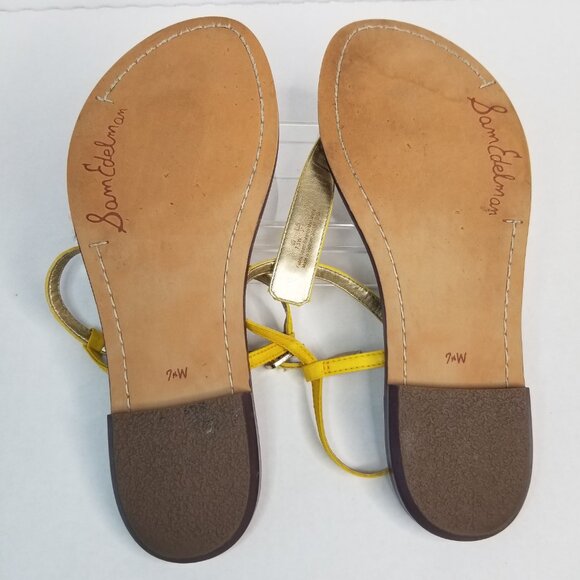 Sam Edelman Tropical Gigi T -Strap Yellow Thong Sandals Boho Resort Summer 7.5W - Picture 5 of 13
